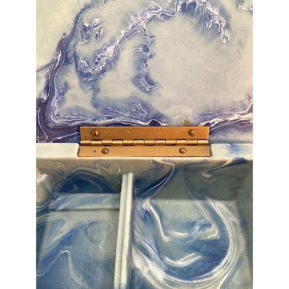 Vintage Blue Swirl Rose Trinket Jewelry Box Hinged Keepsake Organizer - Picture 7 of 9